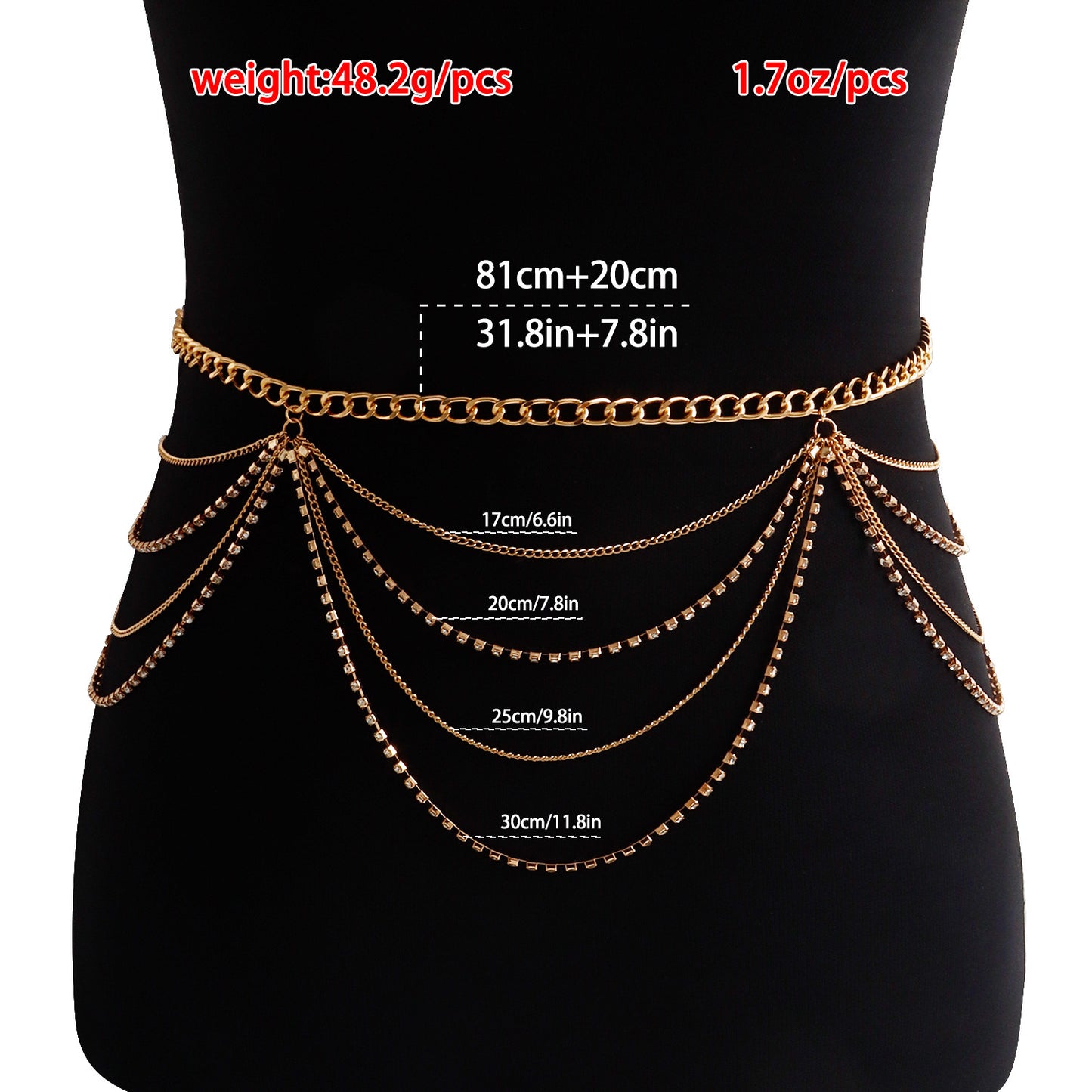 KayBee & Company Rhinestone Wave Type Body Chains Waist Chain