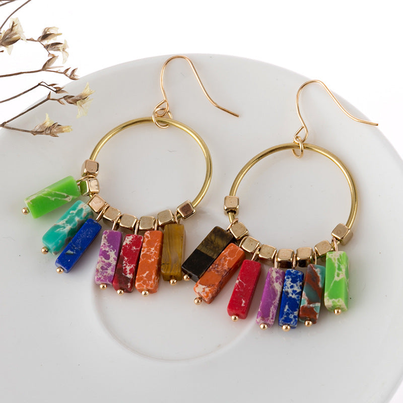 Beautiful and Unique Multicolored Stone Dangle Earrings