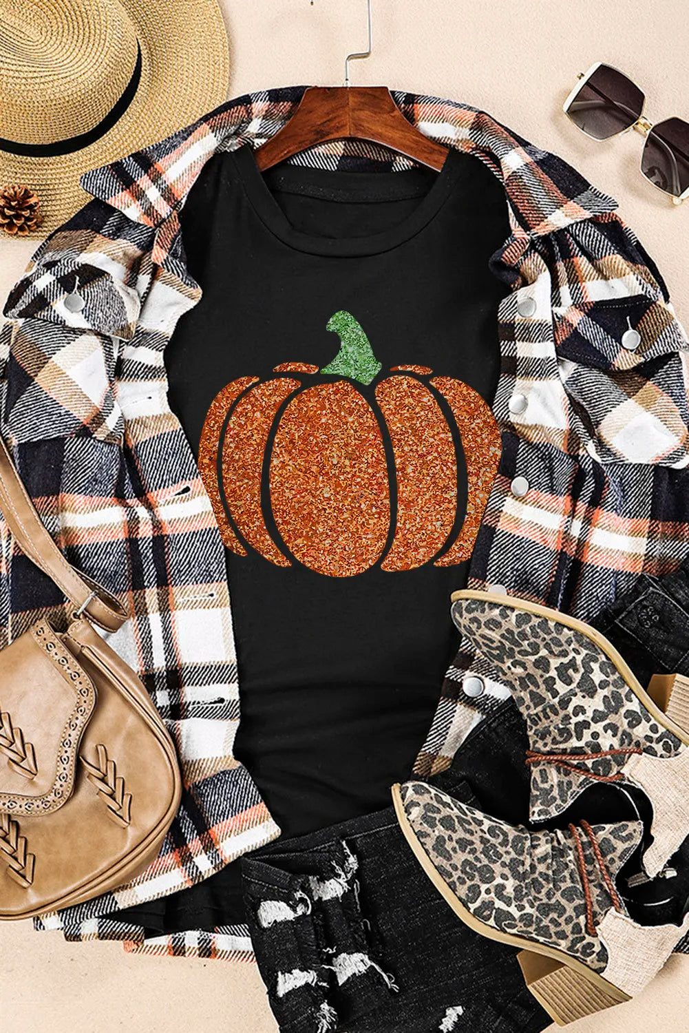 KayBee So Spooky Halloween Glitter Pumpkin Round Neck Short Sleeve T-Shirt