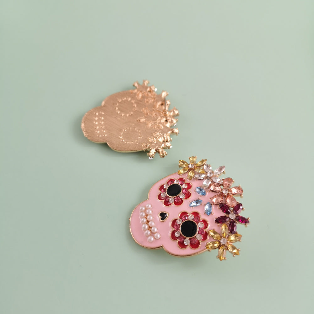 KayBee So Spooky Halloween Rhinestone Skull and Flowers Earrings