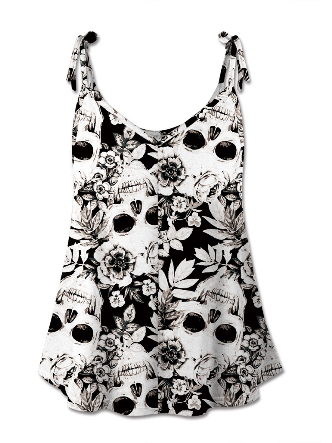 KayBee So Spooky Halloween Camisole Tank BW Floral Skulls Scoop Neck