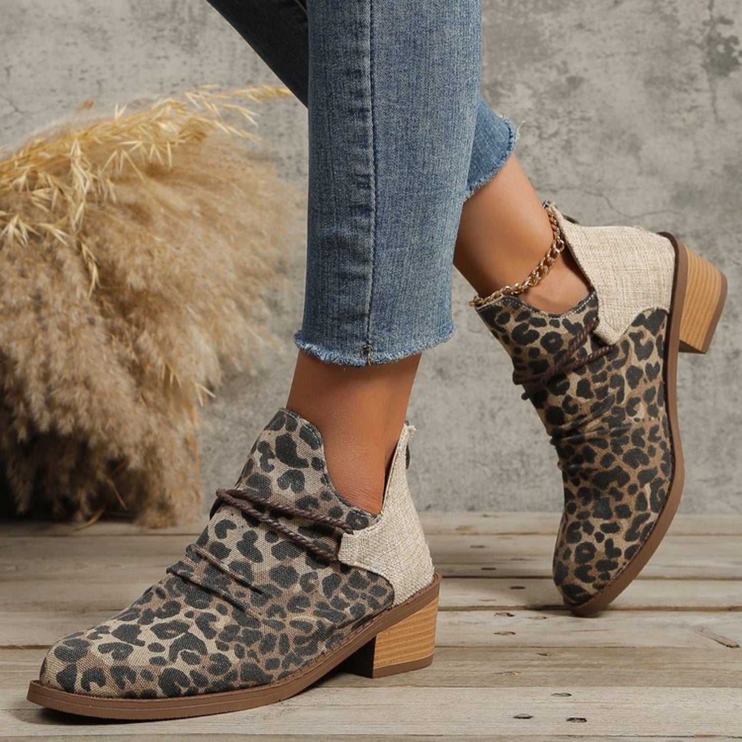 KayBee Contrasted Canvas Low Heel Boots