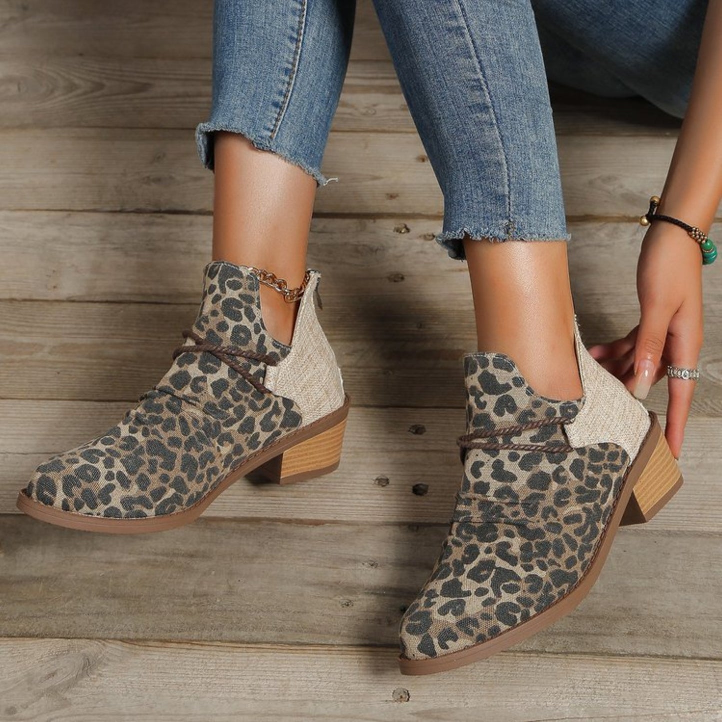 KayBee Contrasted Canvas Low Heel Boots