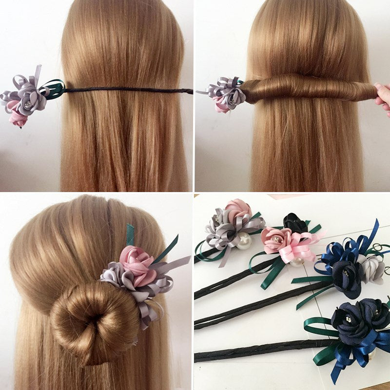 Fabric Pearl Flower Hair Tie Accessory