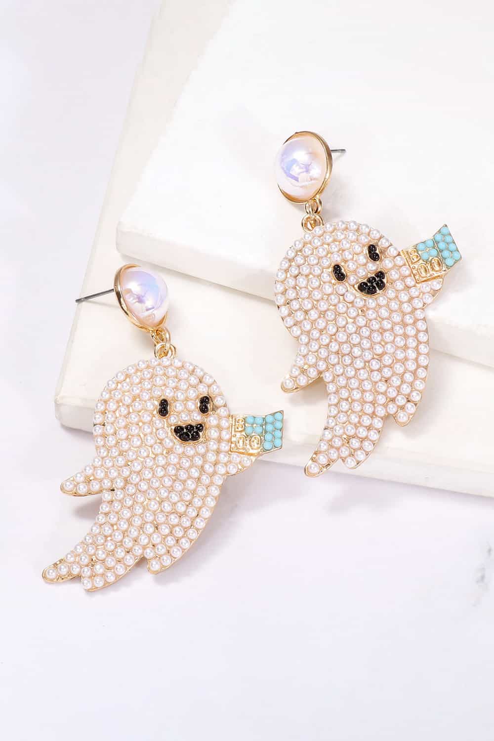 KayBee So Spooky Halloween Ghost Shape Synthetic Pearl Dangle Earrings