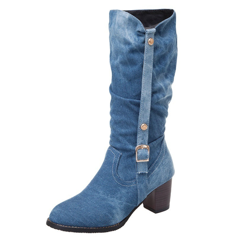 KayBee Middle Denim Women's High Heels High Boots