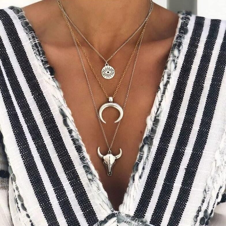 KayBee & Compan Three-Layered Bull Head Pendant Necklace