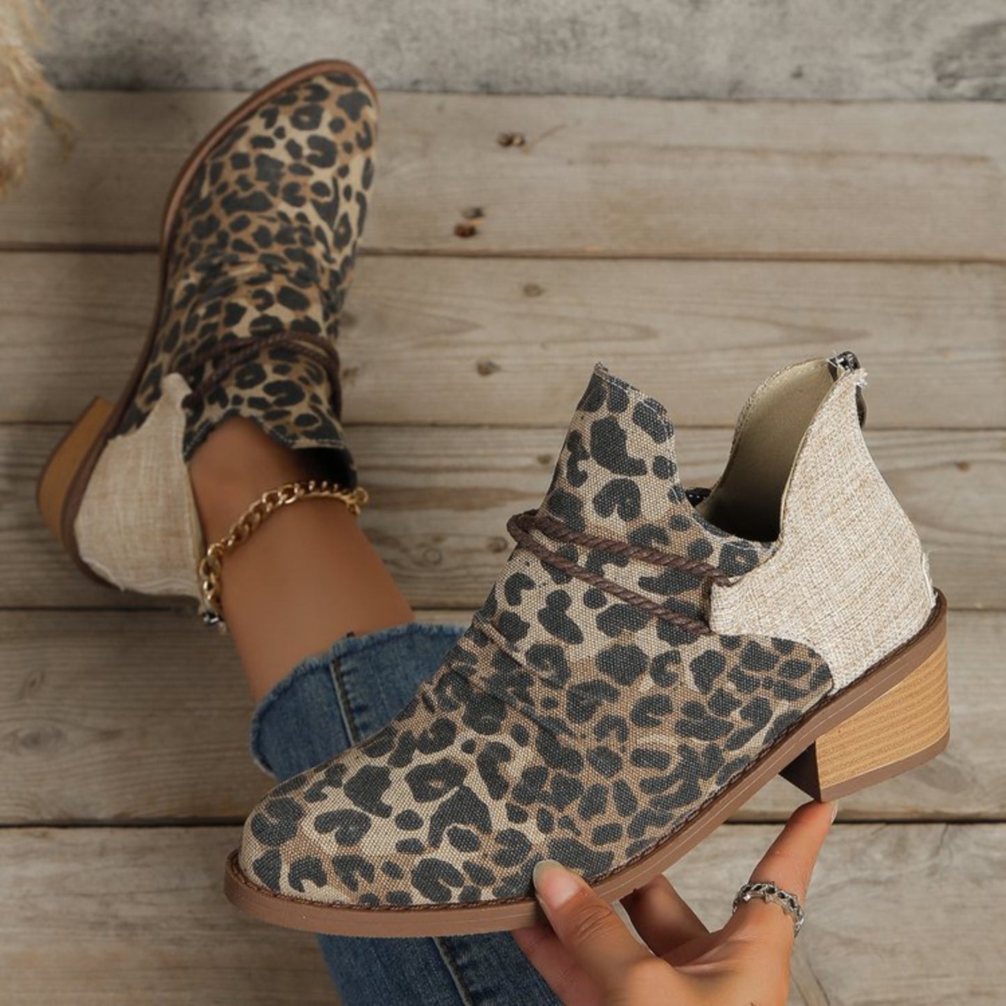 KayBee Contrasted Canvas Low Heel Boots