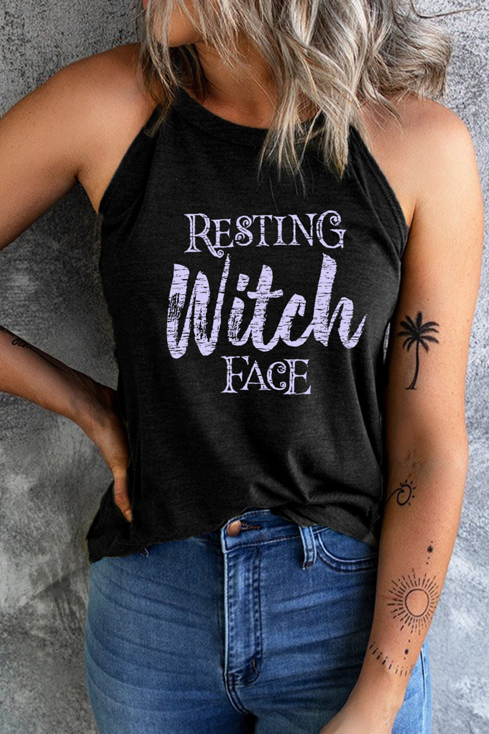 KayBee So Spooky Halloween RESTING WITCH FACE Round Neck Graphic Tank Top