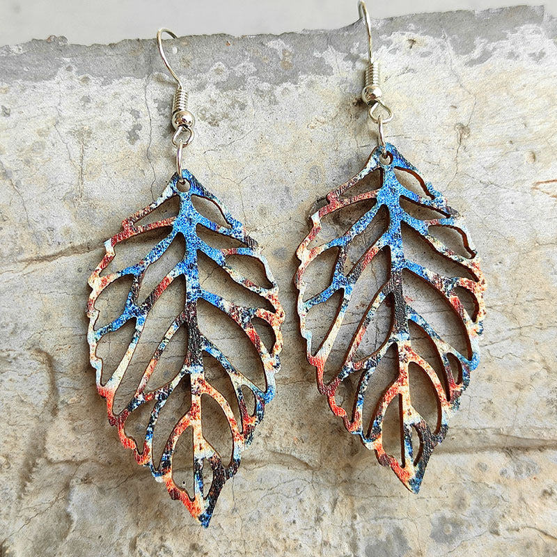 Unique Wooden Leaf Dangle Earrings