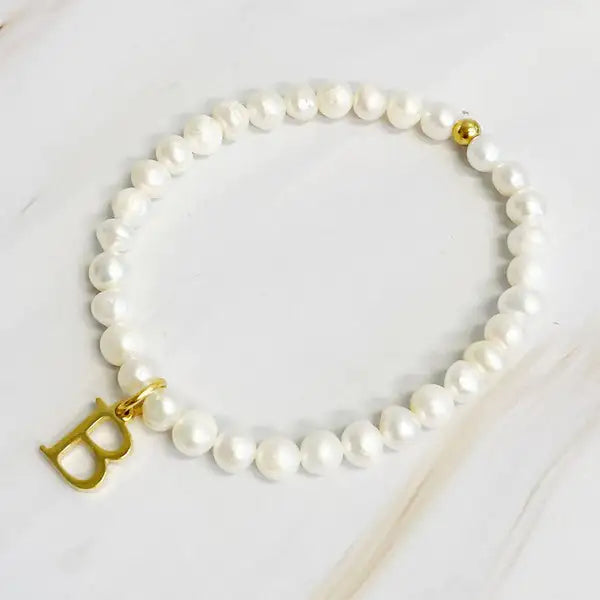 Radiant Freshwater Pearl Initial Charm Bracelet