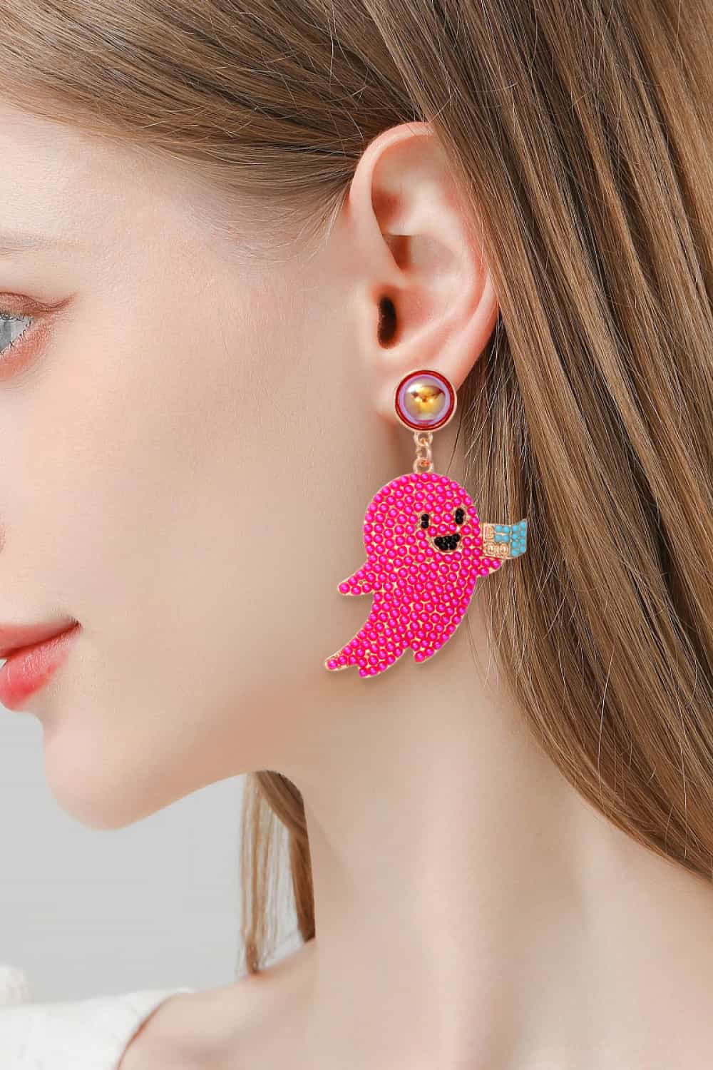 KayBee So Spooky Halloween Ghost Shape Synthetic Pearl Dangle Earrings