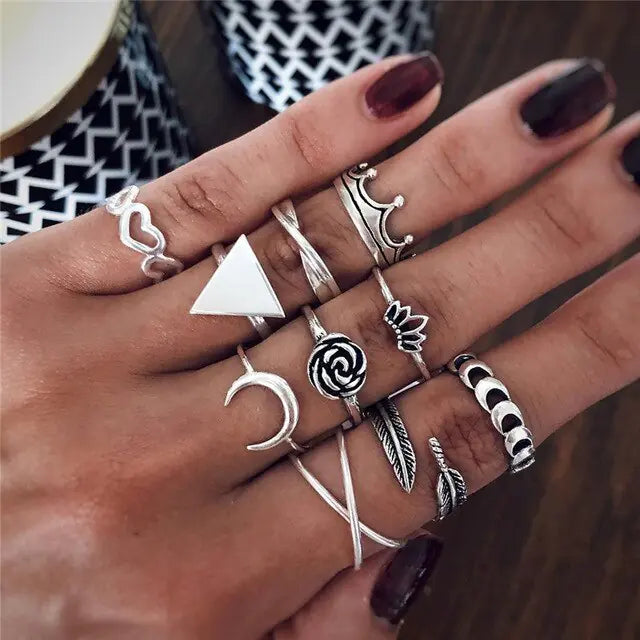 Unique Boho Inspired Geometric Infinity Rings Set - Set of 10
