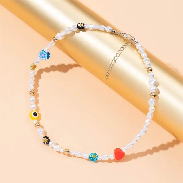 Radiant BoHo Style Colorful Beaded Pearl Choker