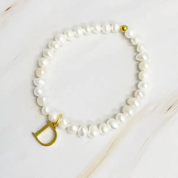 Radiant Freshwater Pearl Initial Charm Bracelet