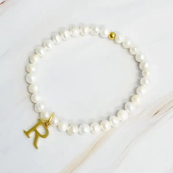Radiant Freshwater Pearl Initial Charm Bracelet