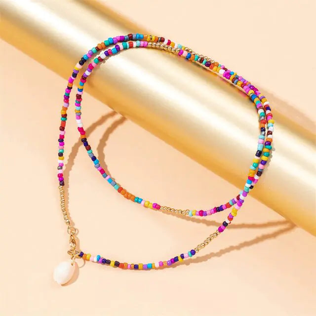 Radiant BoHo Style Colorful Beaded Pearl Choker