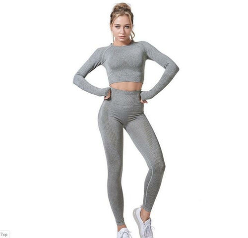 KayBee & Company Women Vital Seamless Yoga Set Fitness Leggings+Cropped Top
