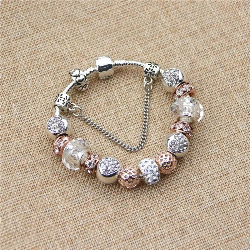 Stunning Rose Gold Heart Charm Bracelet