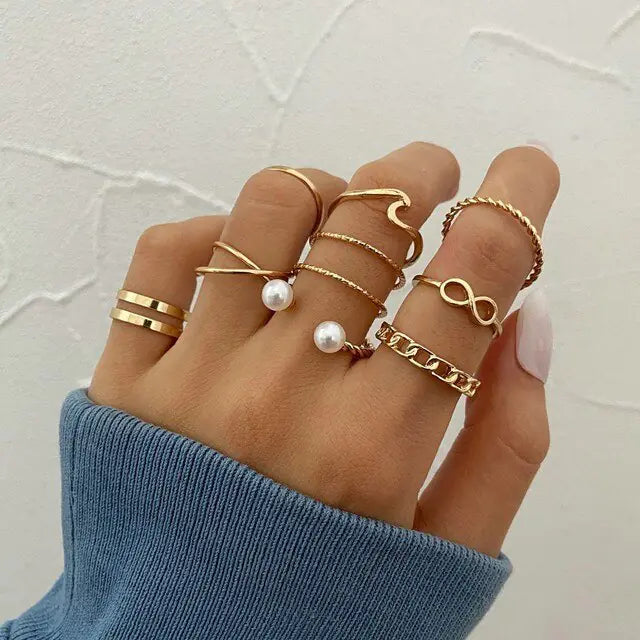 Unique Boho Inspired Geometric Infinity Rings Set - Set of 10