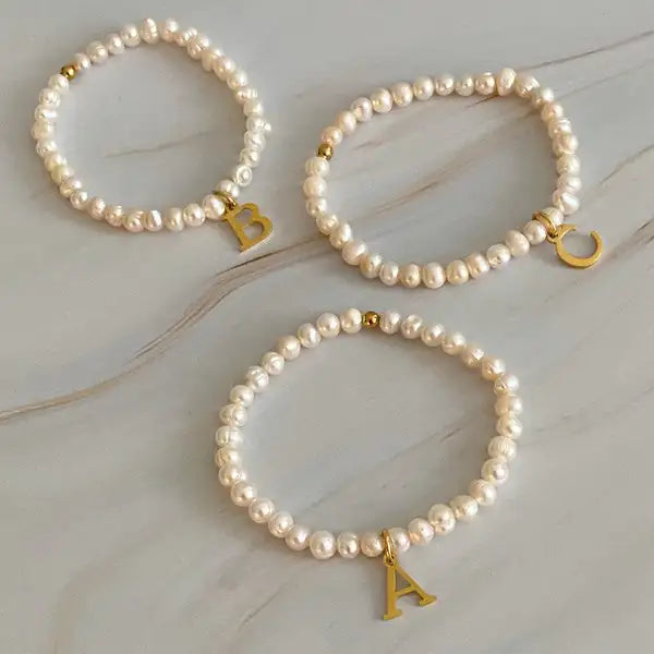 Radiant Freshwater Pearl Initial Charm Bracelet