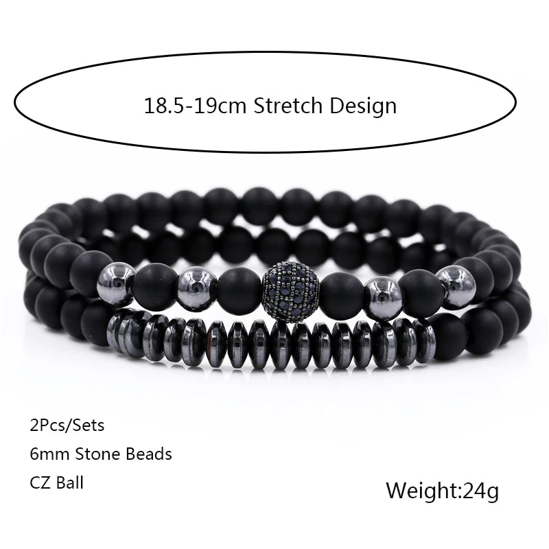 3 Piece Set - Men's Disco Ball & Bar Stainless Steel Matte Stone Bracelet