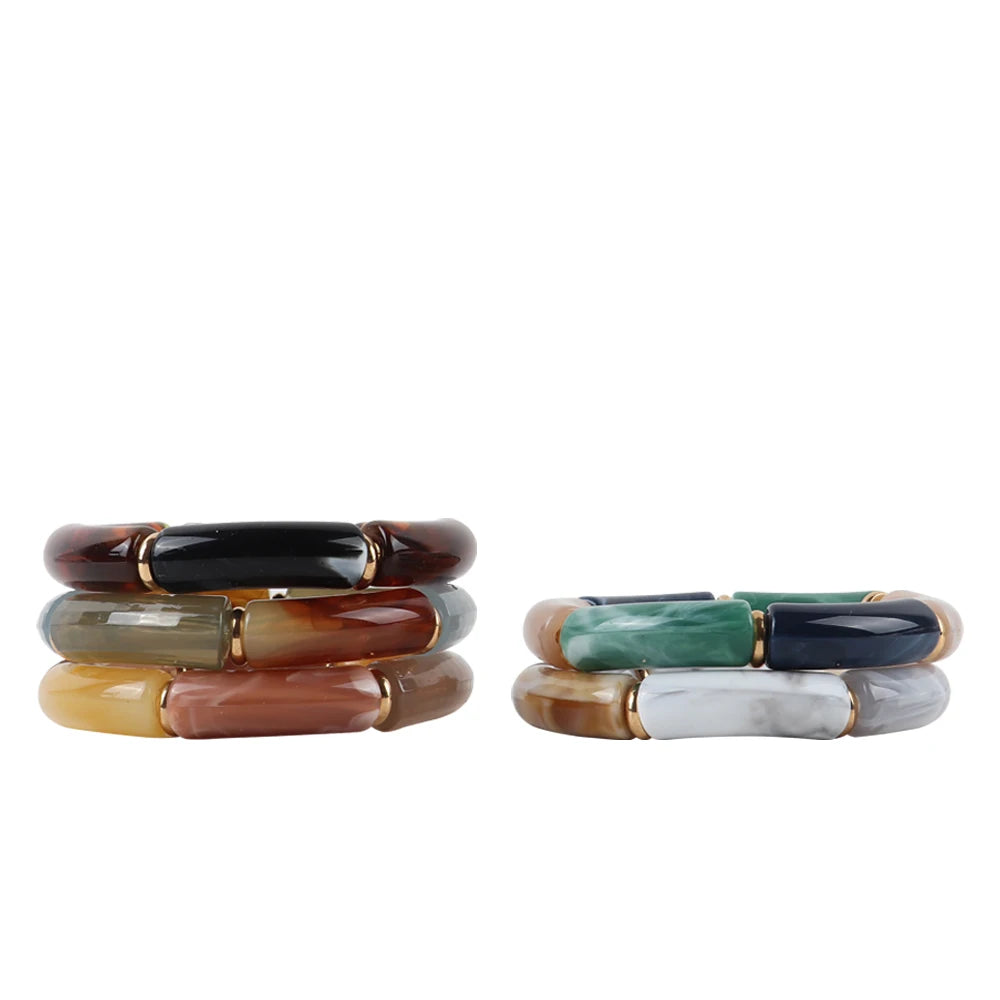 Vintage Boho Acrylic Bamboo Beads Bangles