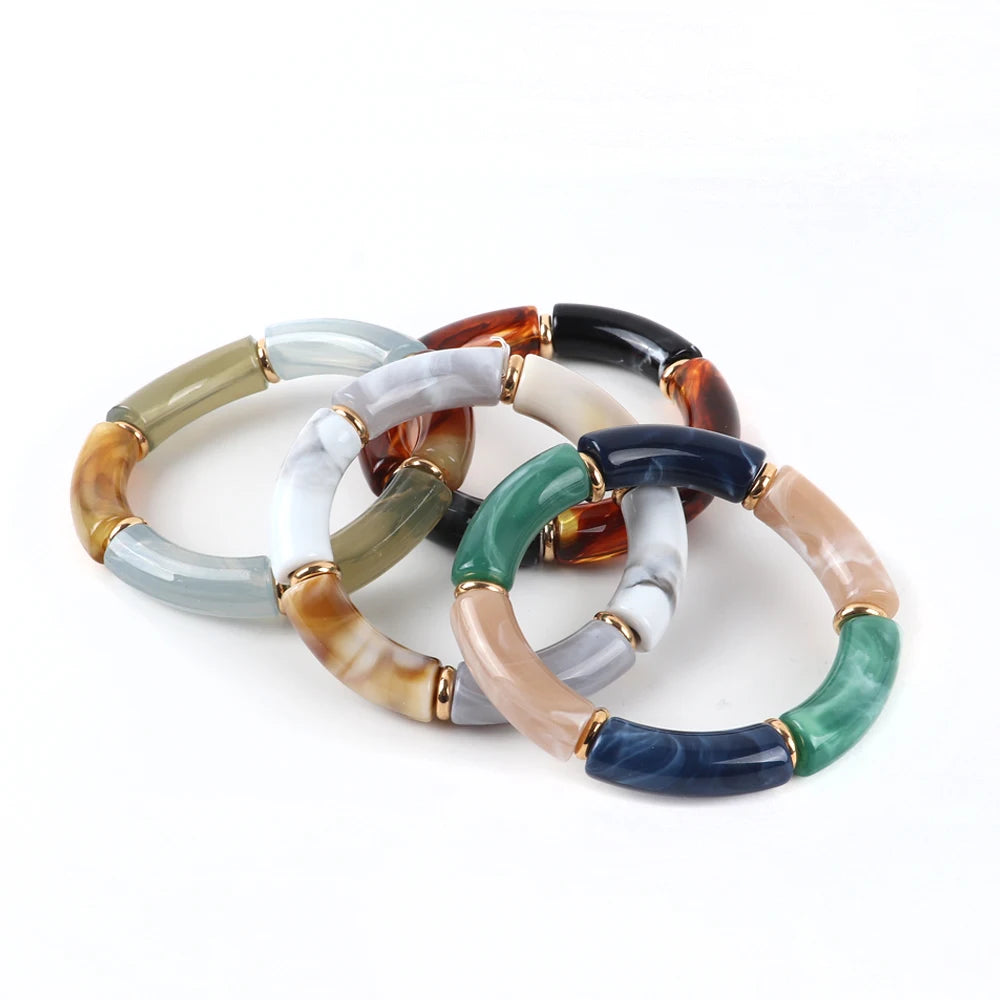 Vintage Boho Acrylic Bamboo Beads Bangles