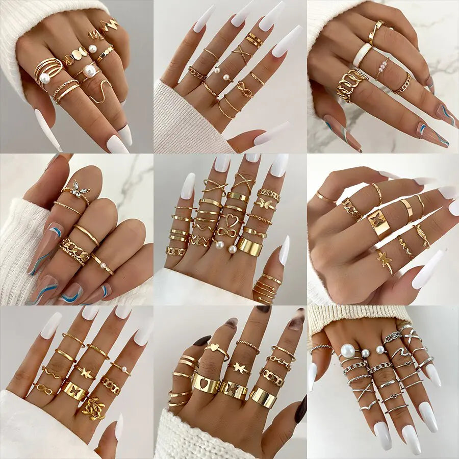 Unique Boho Inspired Geometric Infinity Rings Set - Set of 10
