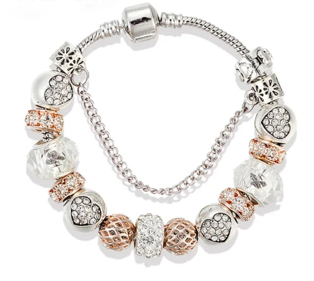 Stunning Rose Gold Heart Charm Bracelet