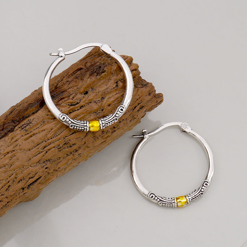 KayBee Retro Two-color Ring Earrings Carved Pattern Personality