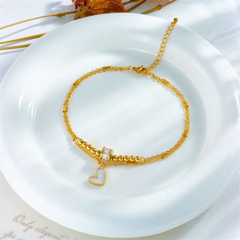 Boho Classic Love Heart Anklet - Double Layer