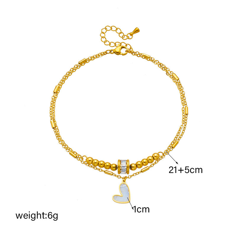 Boho Classic Love Heart Anklet - Double Layer