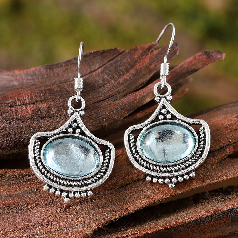 KayBee & Company Vintage Blue Oval Gemstone Pendant Necklace Earrings