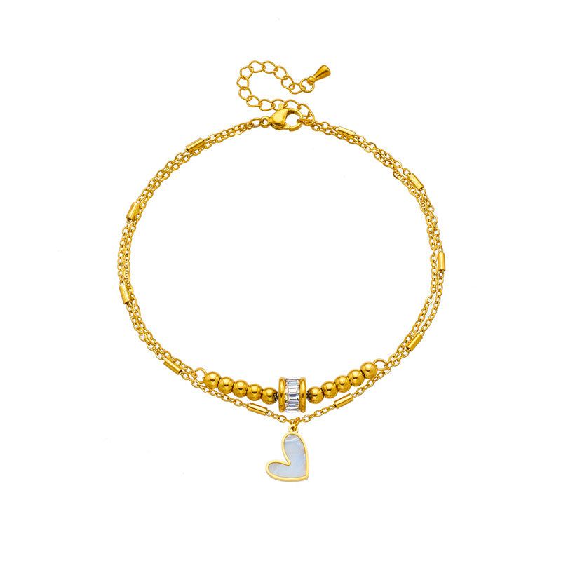 Boho Classic Love Heart Anklet - Double Layer