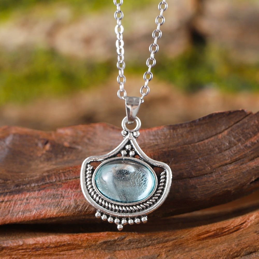 KayBee & Company Vintage Blue Oval Gemstone Pendant Necklace Earrings