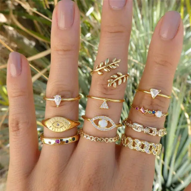 Unique Boho Inspired Geometric Infinity Rings Set - Set of 10