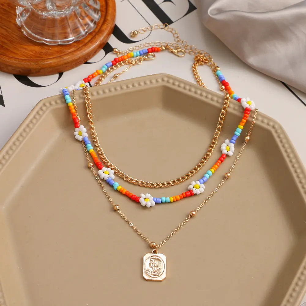 Radiant BoHo Style Colorful Beaded Pearl Choker