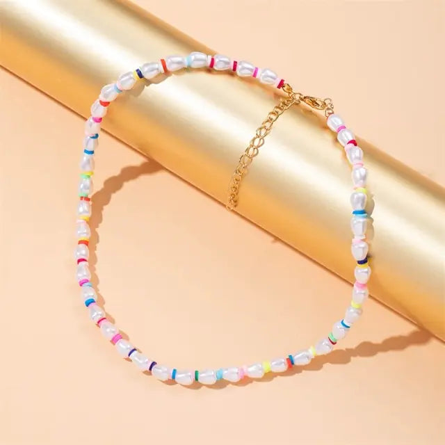 Radiant BoHo Style Colorful Beaded Pearl Choker