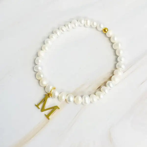 Radiant Freshwater Pearl Initial Charm Bracelet