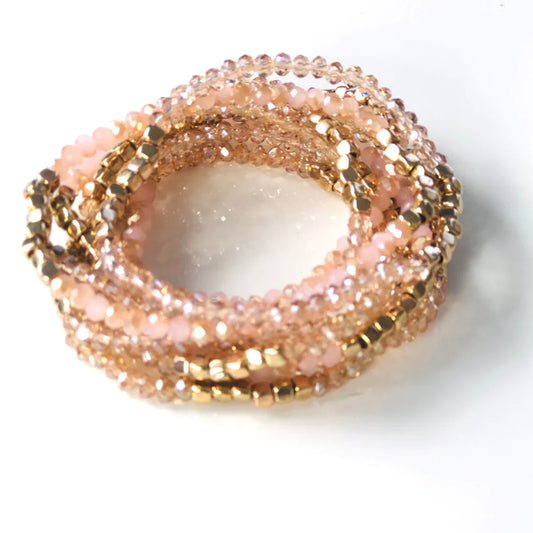 Dazzling Pink/Rose Gold/Gold 12 Beaded Bracelets