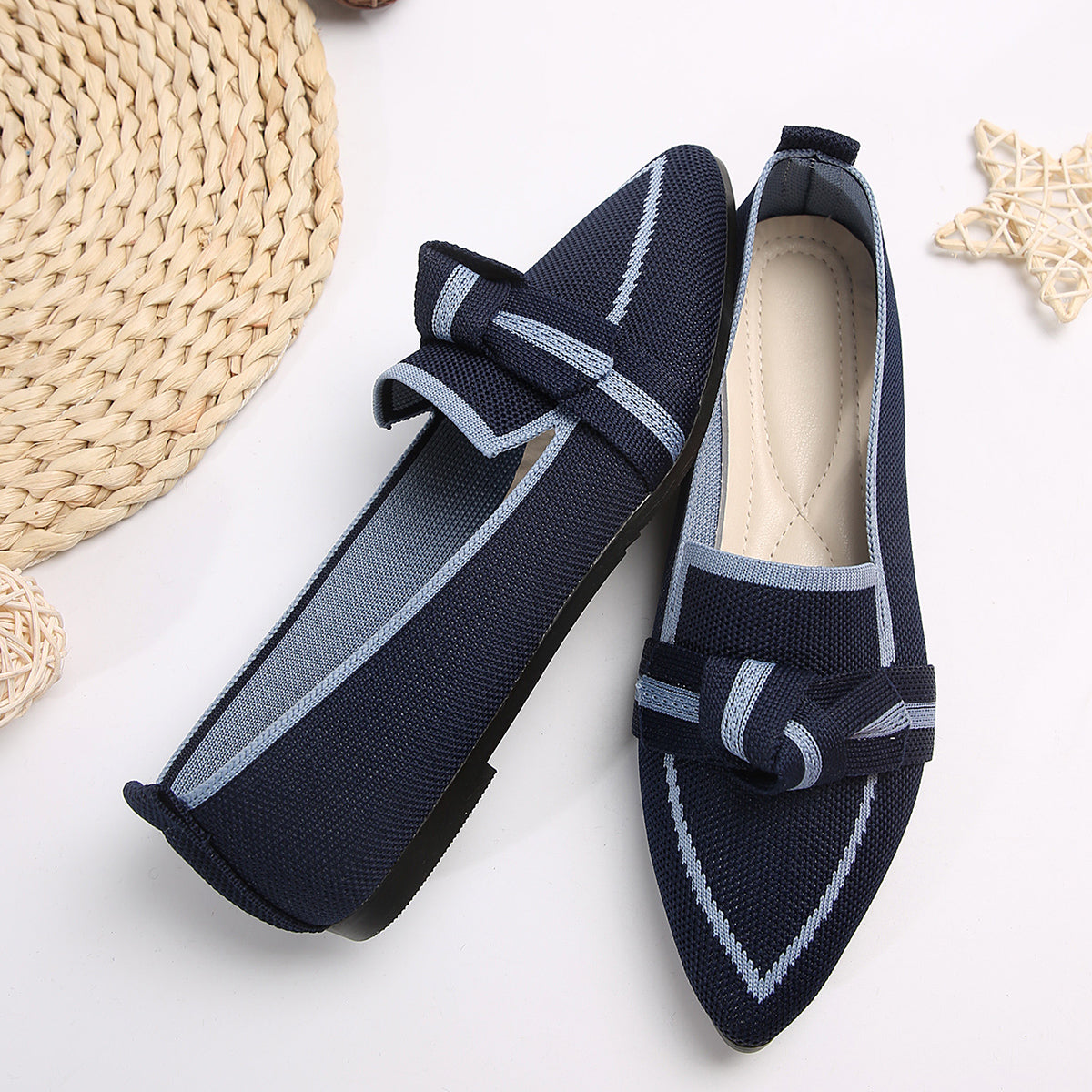 KayBee Bow Detail Contrast Trim Pointed Toe Loafers