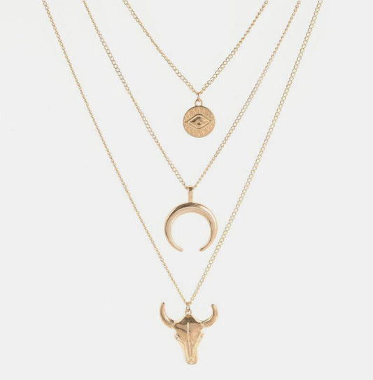 KayBee & Compan Three-Layered Bull Head Pendant Necklace
