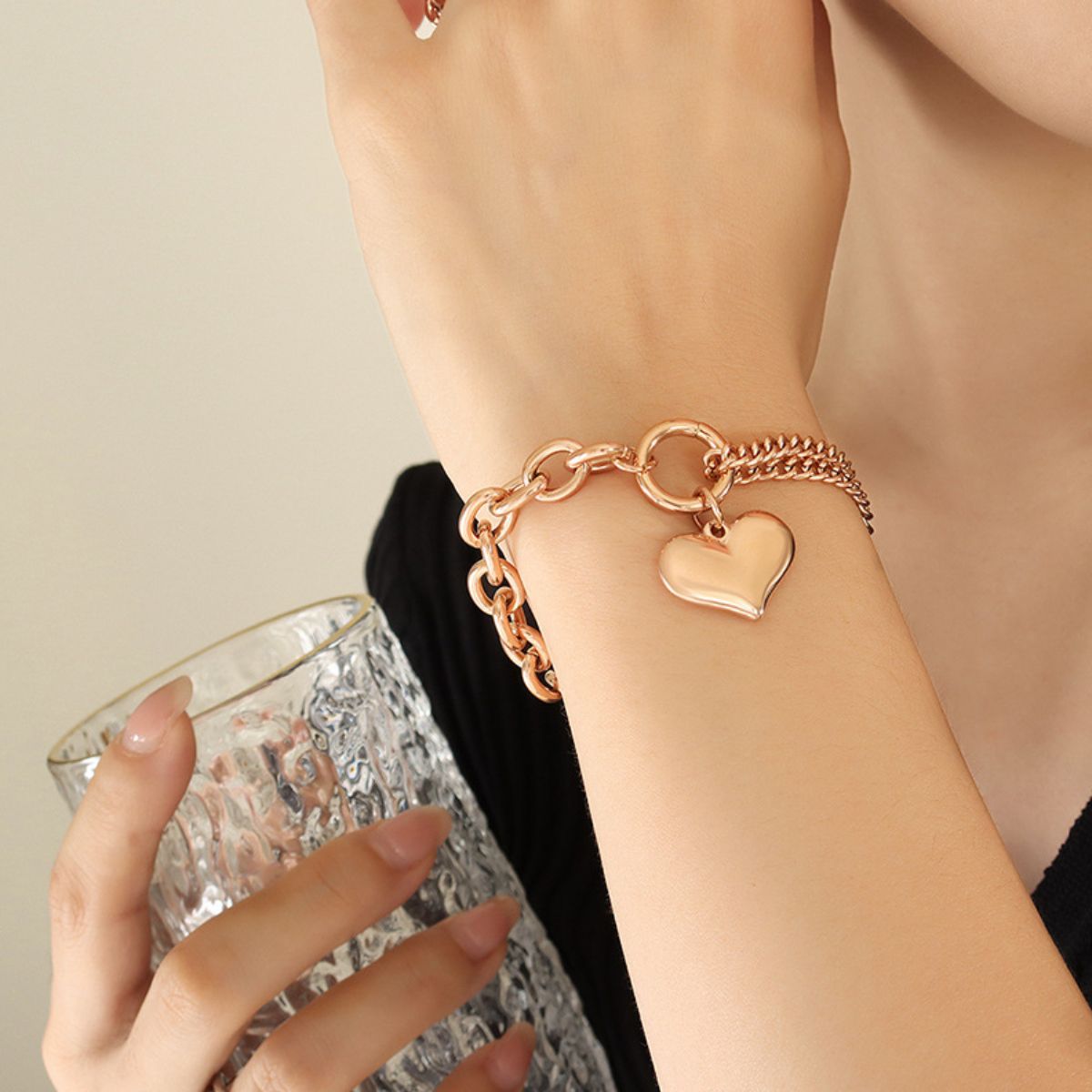 Heart Chunky Chain Titanium Steel Bracelet