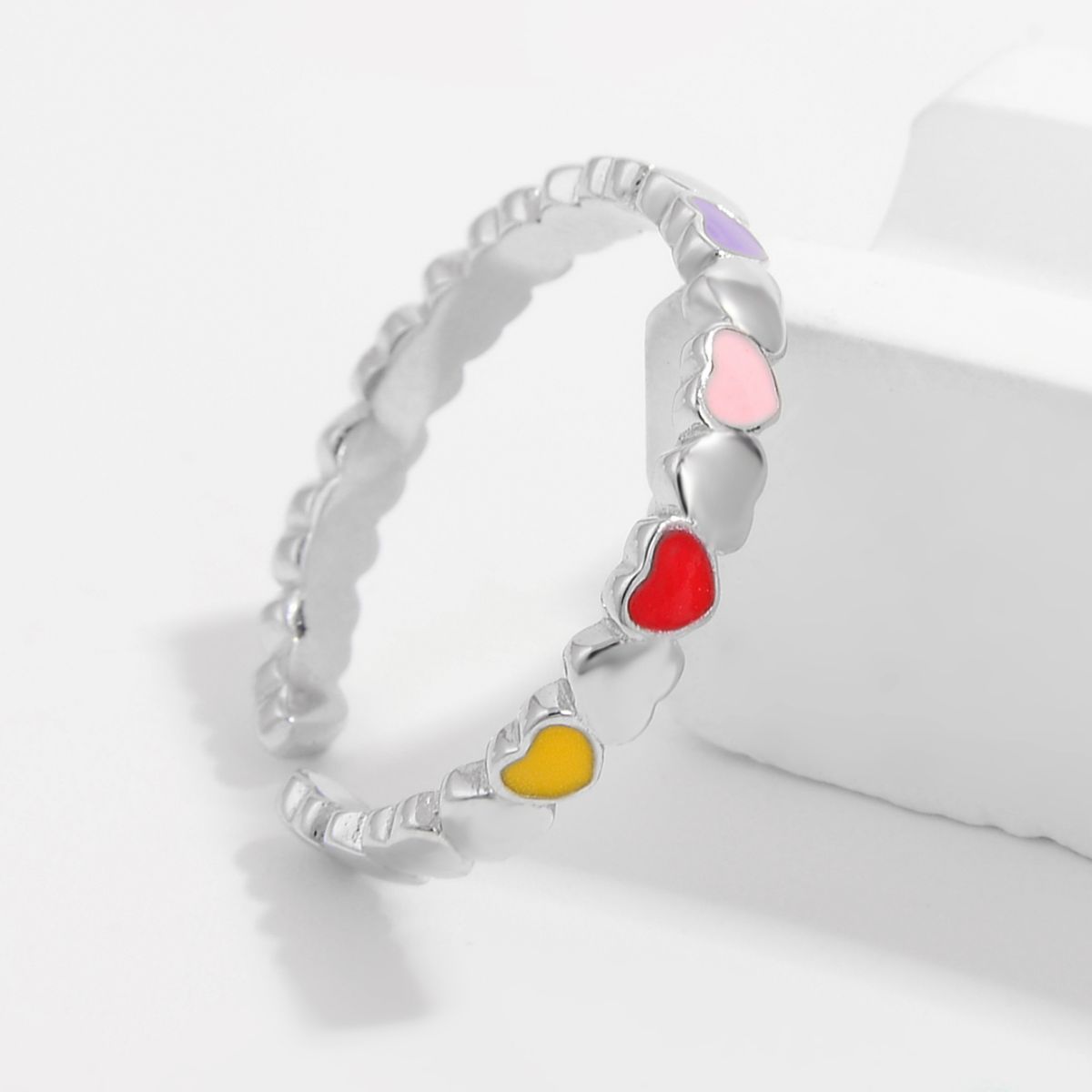 Unique Colorful Sterling Silver Drip Oil Heart Ring