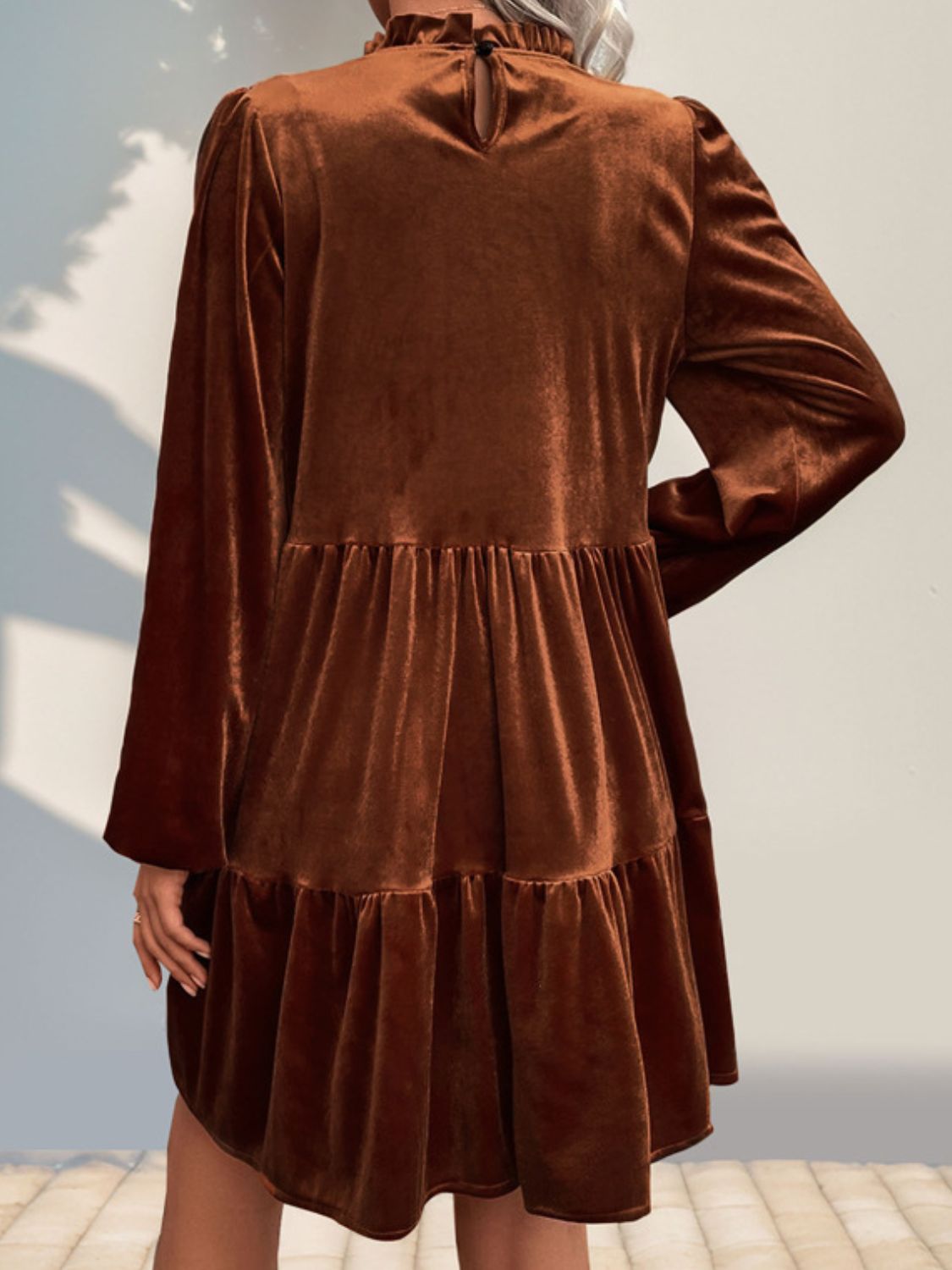 So Perfect Tiered Ruched Mock Neck Long Sleeve Dress