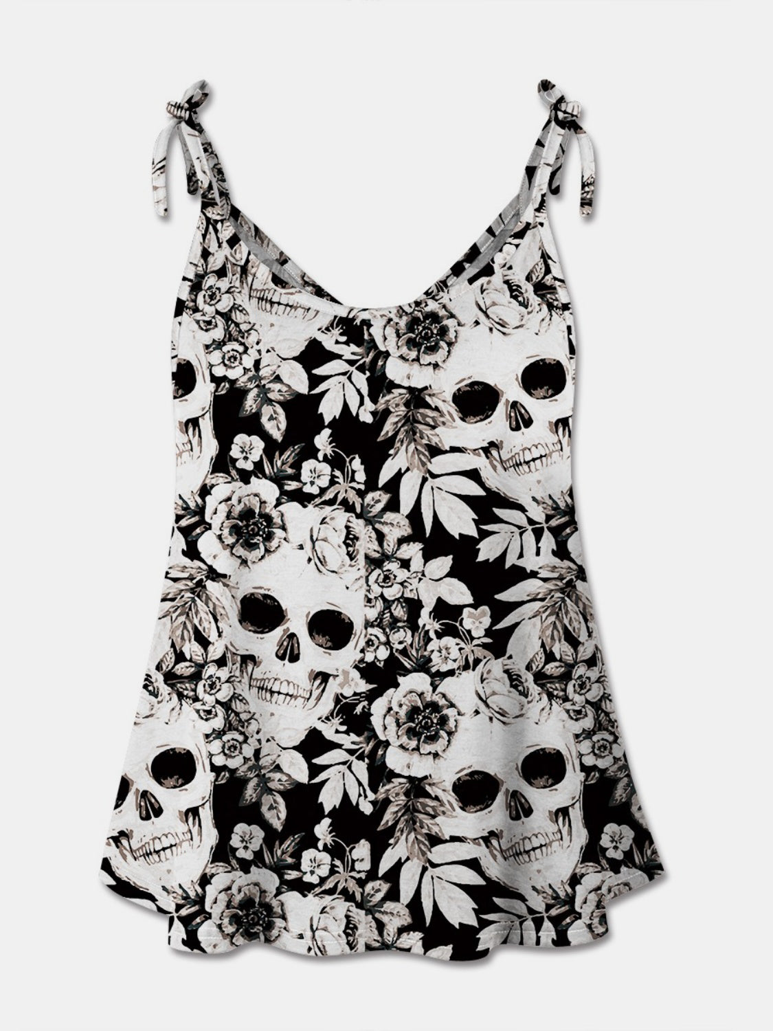 KayBee So Spooky Halloween Camisole Tank BW Floral Skulls Scoop Neck
