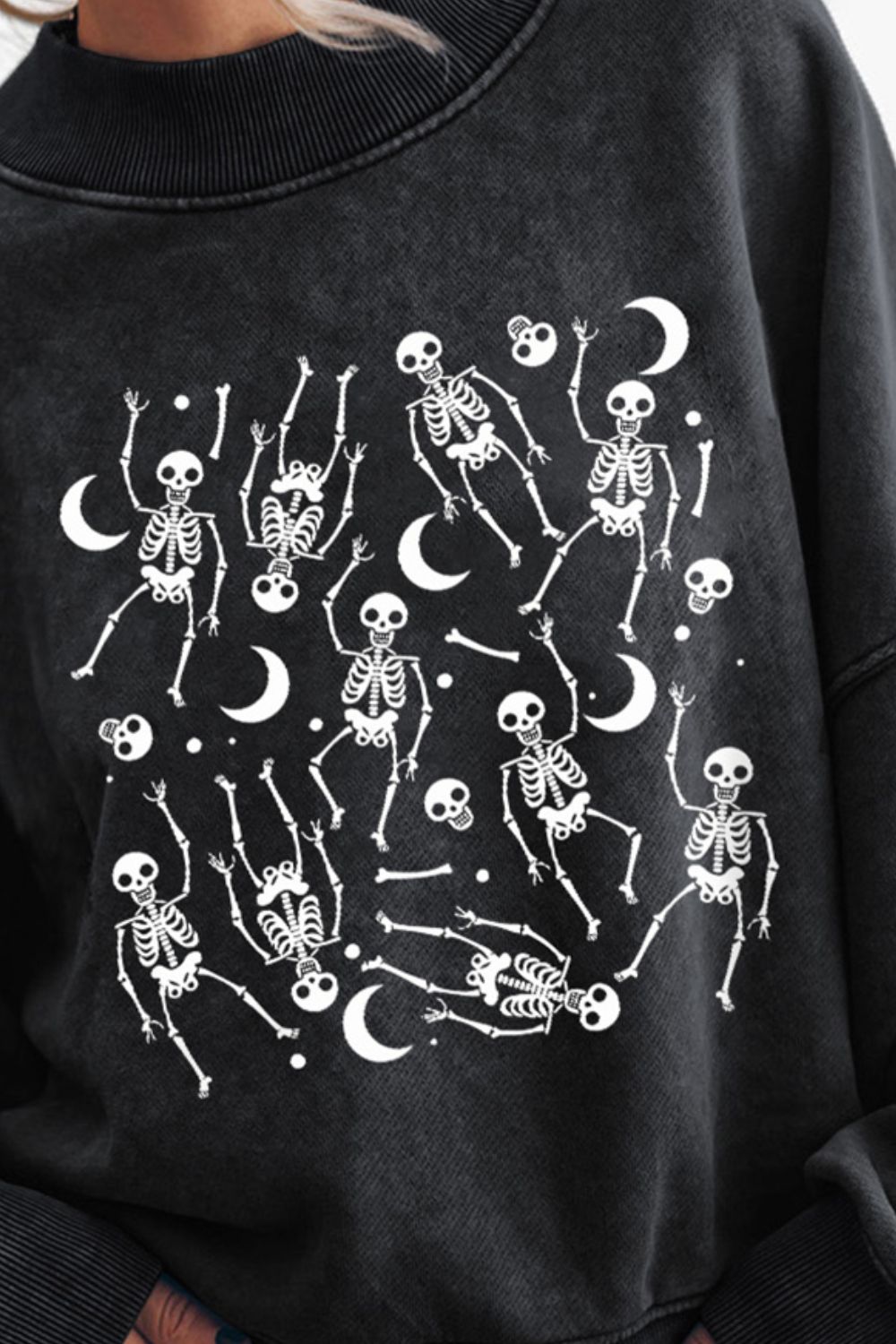 KayBee So Spooky Halloween Moon and Skeleton Graphic Round Neck Long Sleeve Sweatshirt