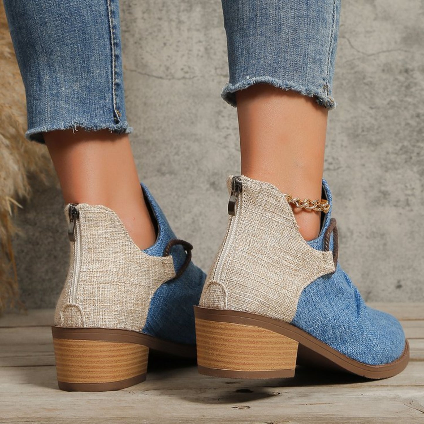 KayBee Contrasted Canvas Low Heel Boots