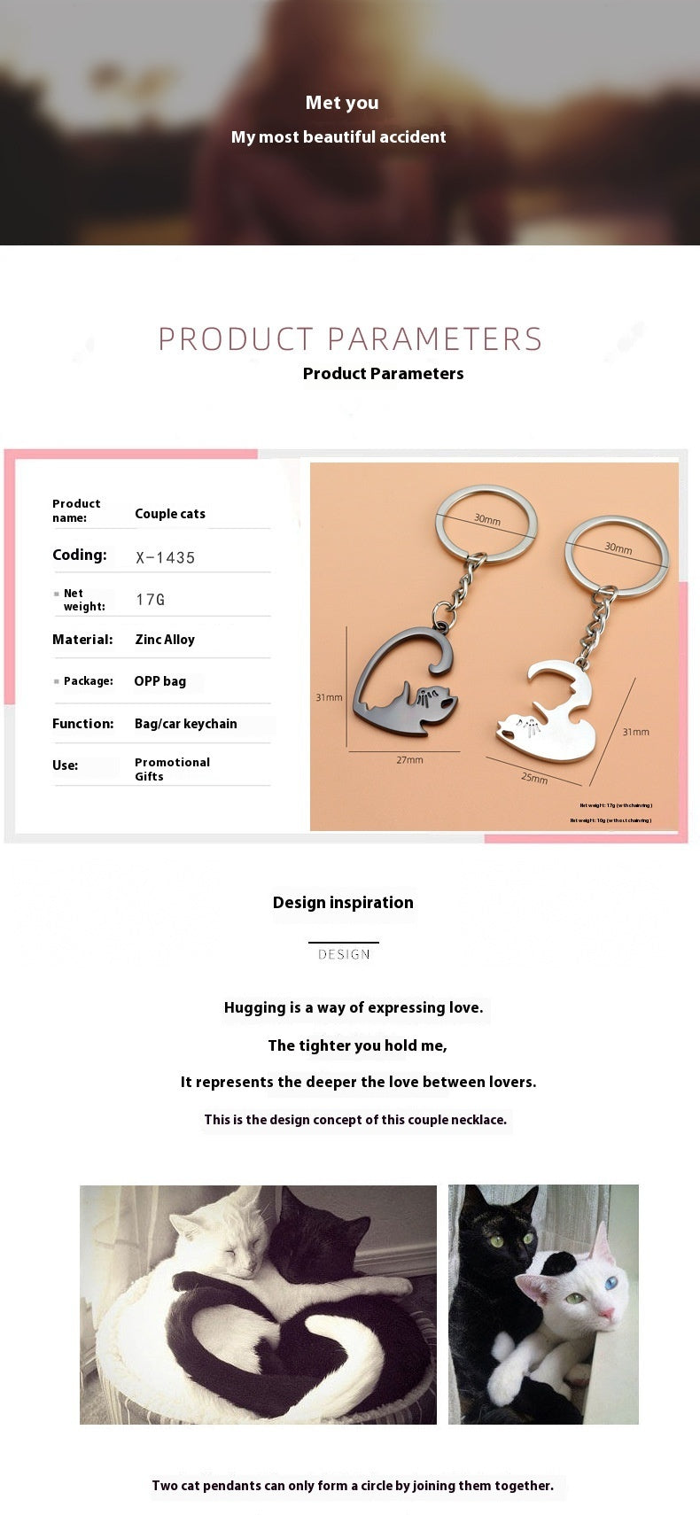 BFF Collection - Pair of Cats Lovers Heart Keychain